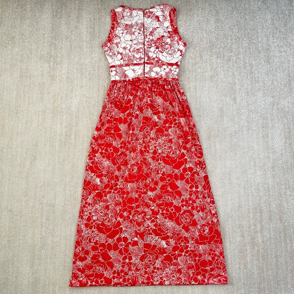 Vintage 1970s Shady Lane Red White Floral Maxi Dress 11-12 - Picture 4 of 10